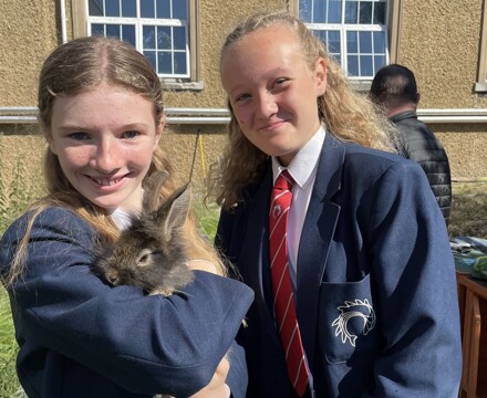 Turing students with Varndean rabbit