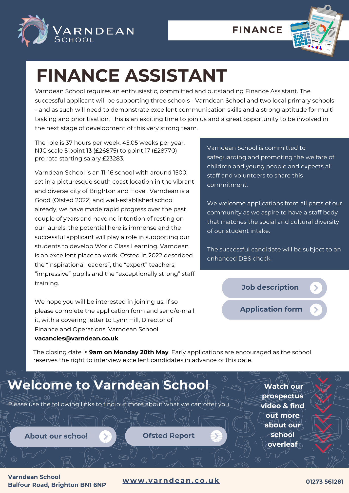 Varndean School   Finance Assistant Advert